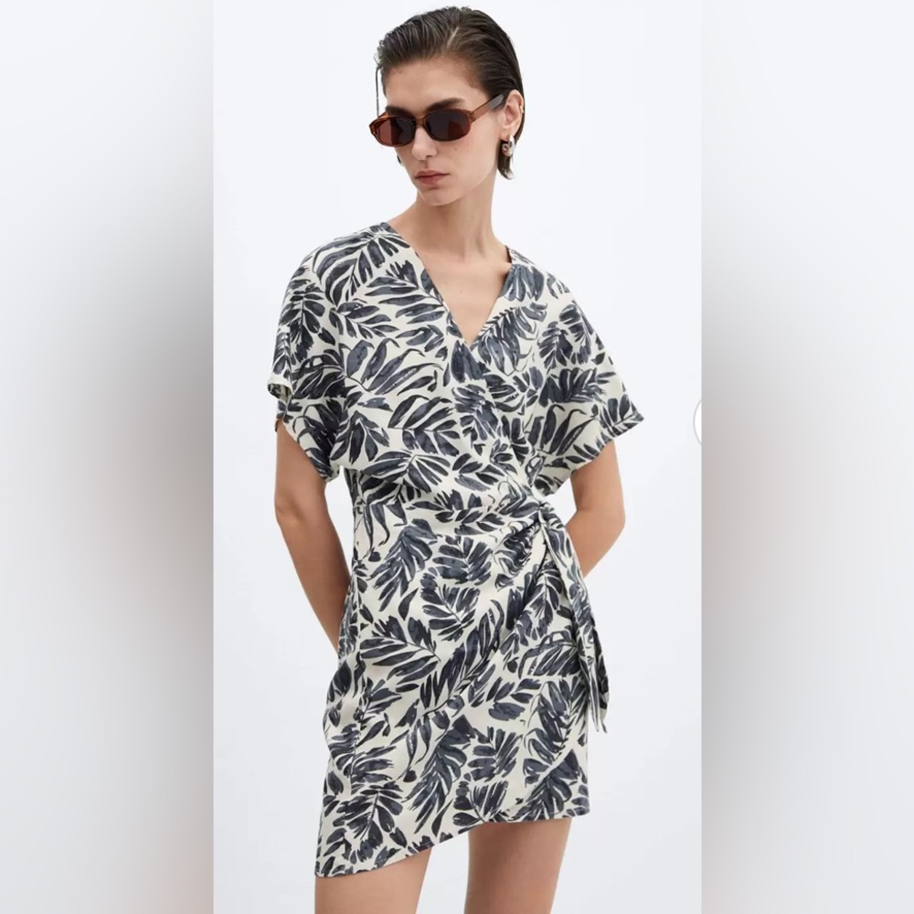 Mango Linen Blend Wrap Dress